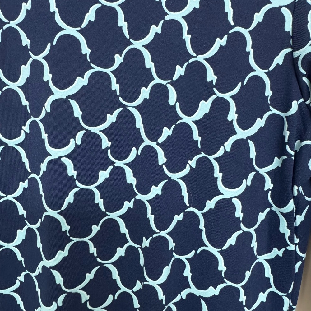 J McLaughlin Navy Trellis Print Faux Wrap Dress Large - Picture 4 of 7